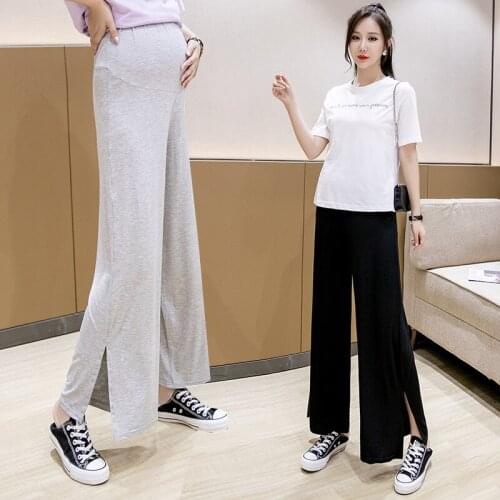 6091# Maternity Pants Solid Color Spring Autumn Support Abdomen Wide Leg Elastic Waist Belly Support Pants Maternity Trousers
