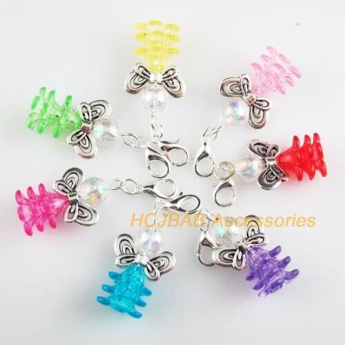 7 New Angel 17.5x29mm Charms Mixed Flower Acrylic Silver Plated Retro With Lobster Claw Clasps