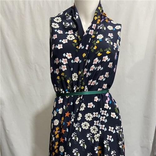 Pure silk crepe de chine silk fabric floral on deep blue bottom 140cm width 16momme,SCDC1219