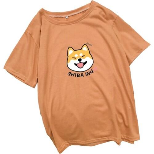 Shiba Inu T-shirt For Women short sleeve cute dog Anime Printed T Shirt Cotton Hip-Hop Pose T-Shirt harakuju design Tops Tees