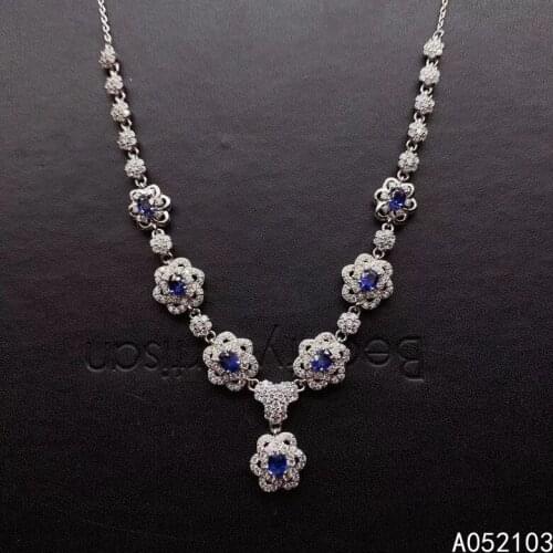 KJJEAXCMY fine jewelry 925 Sterling Silver inlaid natural sapphire Women noble and elegant flower necklace pendant support test