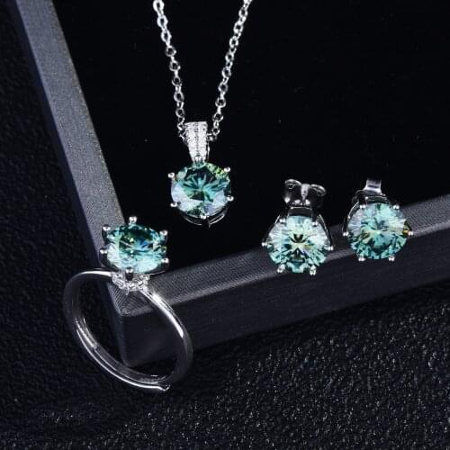 New Sterling Silver Necklace Maldives Blue Green Mozambique Diamond Ring 2 CARAT EARRING S925 silver pendant six claw set