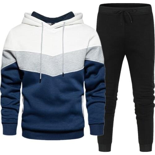 2021 Mens Sportswear 2-Piece Sweatshirt + Sweatpants Sportswear Colorblock Hoodie Set Casual Mens Size S-3XL