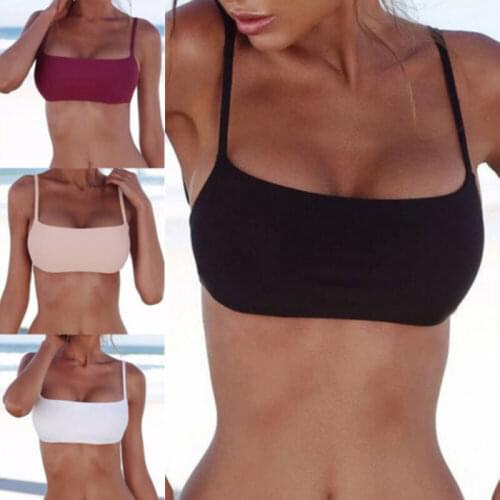 Women Sexy Solid Color Sleeveless Strapless Swimsuits Bandage Bra Bikini Tops Push-up Bathing Beach Two-Piece Separates