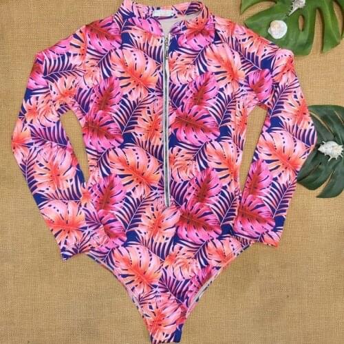 Long Sleeves Bathing Suit Surfing Suit Summer Beachwear One Piece Swimsuit Floral Monokini Trikini Swimming Costumes for Women