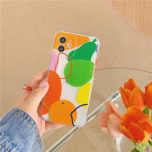 Cute Geometry Orange Pear Clear Phone Case For iPhone 12 Pro Max 11 XR 7 XS X SE 2020 8 Plus Fruit Pattern Soft TPU Cover Fundas