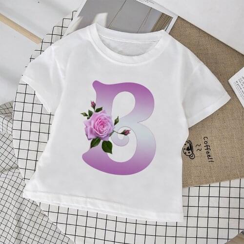 New Cute T Shirt for Girls Cozy Happy Holiday Casual Childrens Clothing Fine Rose Letter Fashion European T-shirt Kids