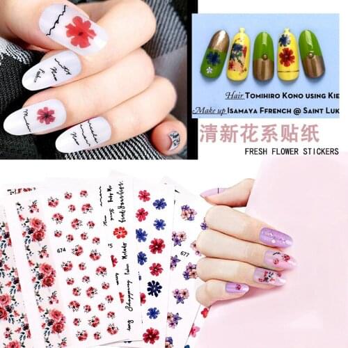 Newest 674 675 flower design 3d nail sticker back glue decal decoration for nail accessory