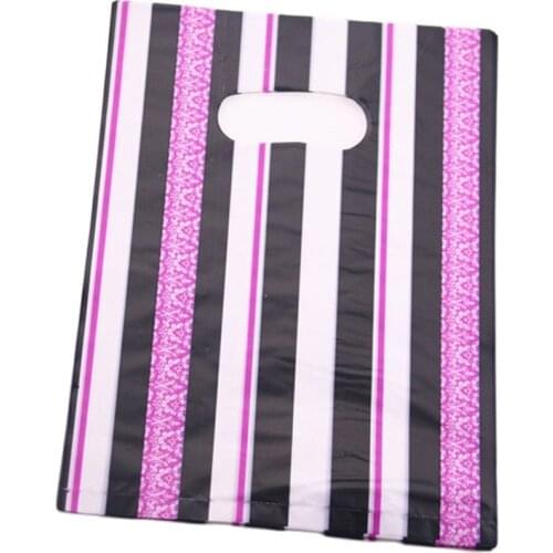 New Design Wholesale 100pcs/lot 20*25cm Plastic Shopping Package Bag With Handles Luxury Striped Clothing Packaging Bags