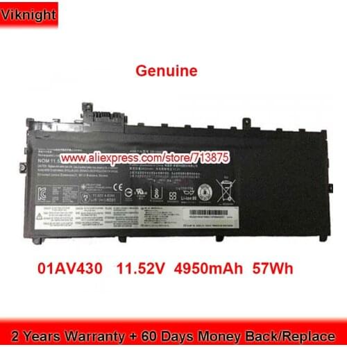 Genuine 01AV430 Battery SB10K97587 for Lenovo THINKPAD X1 CARBON 2017 5THGEN 2018 20KGS03900 2018 G6 1HK 11.52V 57Wh