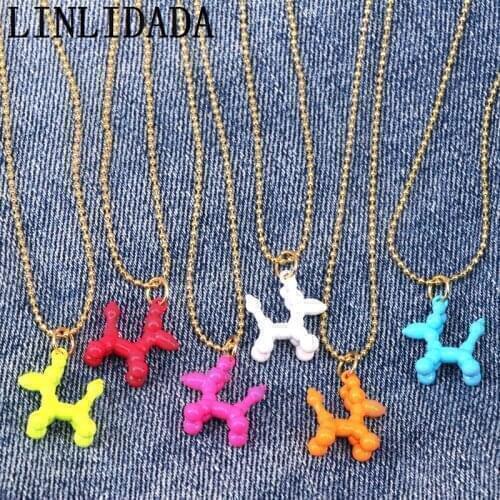 10Pcs Dainty Cute Colorful Balloon Dog Necklace For Women Gold Bead Chain Simple Necklace For Gifts Wholesale Jewelry