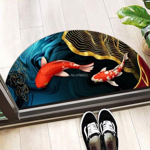 Semi-circular Entrance Door Floor Mat Door Stepping Mat Koi Gold Diamond Velvet Bedroom Kitchen Bathroom Non-slip Carpet