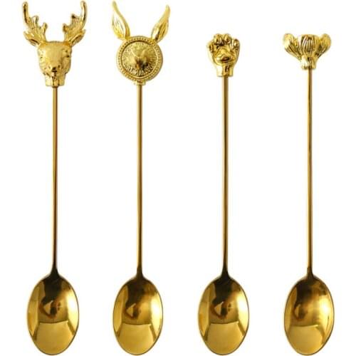 Gold Plated Stainless Steel Espresso Spoons Forks Stirring Rods For Coffee Sugar Dessert Cake Ice Cream Soup New