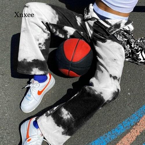 Harajuku Straight Trousers Casual Y2K Tie Dye Print Joggers Pants Women Fashion High Waist Pants Capris Pocket Long Streetwear