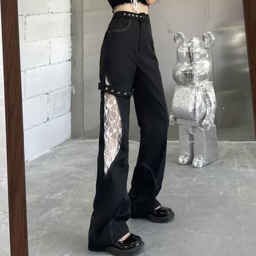 Straight Casual Pants Women 's Summer Ins Dark Lace Stitching Wide-Leg Pants Loose Slimming Pants Tide