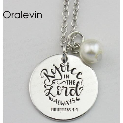 REJOICE IN THE LORD ALWAYS Inspirational Hand Stamped Custom Necklace Gift Jewelry,10Pcs/Lot, #LN680