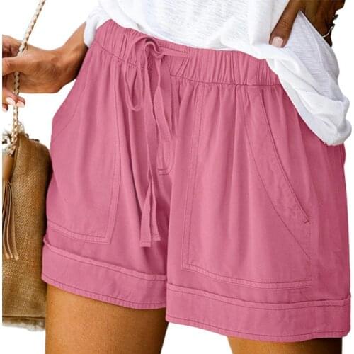 Women Summer Shorts Drawstring Elastic Waist Women Loose Pockets Mini Shorts for Beach Streetwear