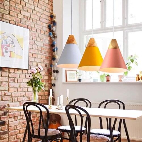 Modern Nordic Colorful Macaron LED Iron Light Pendant Light Lamp for Dining Bedrooom Hanging Light Fixtures Home Decor Art