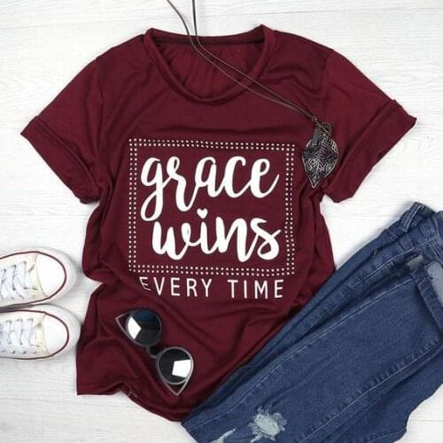 Grace wins every time t shirt women fashion cotton casual party hipster slogan aesthetic tumblr religion Christian tees cute top