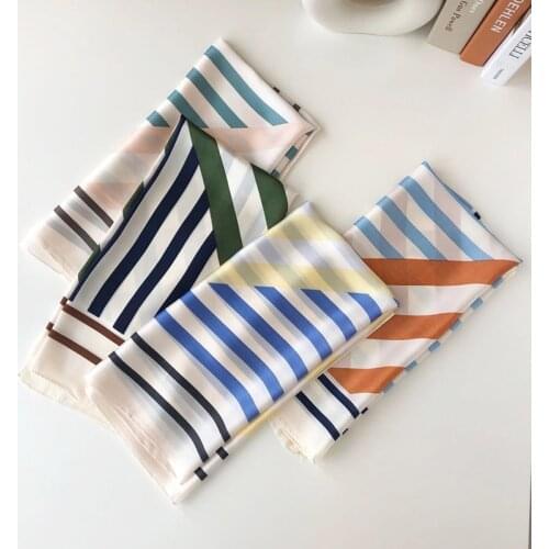 Luna&Dolphin Women Small Square Scarf 70x70cm Blue Orange Stripe Pattern Chiffon Silk Hair Tie Headbands Bandana Bag Neck Hijabs