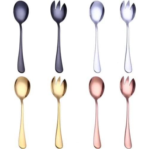 1PCS Spoon Anti-deform Comfortable to Grip 4 Colors Salad Spoon Fork for Home Tableware Kitchen Accessories