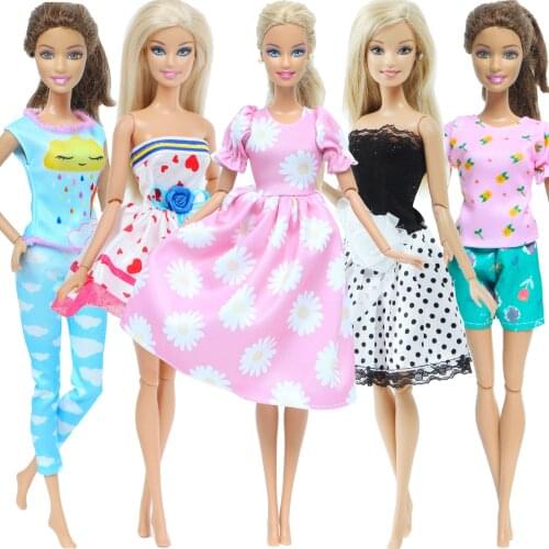 5x Fashion Princess Outfit Short Floral Dress Casual Wear Accessories Clothes for Barbie Doll Kids Toy
