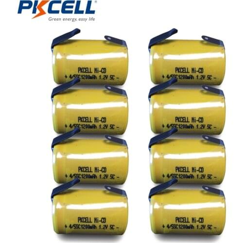 8 x 4/5 Sub C 1200mAh 1.2V 4/5 SC NiCd Rechargeable Ni-Cd 4/5SC Battery Flat Top With Tabs PKCELL