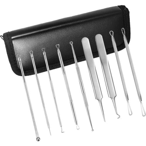 9pcs/set Stainless Steel Acne Needles Face Skin Care Blackhead Remover Spot Extractor Pimple Removal Pore Clean Beauty Tools
