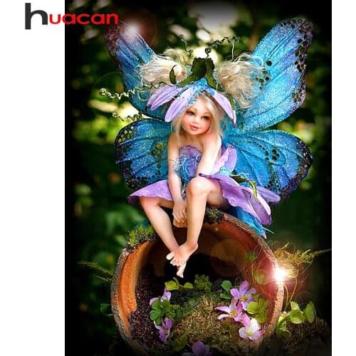 Huacan Diamond Embroidery Mosaic Butterfly Fairy 5D Diamond Painting Full Drill Portrait Rhinestone Pictures Home Decoration