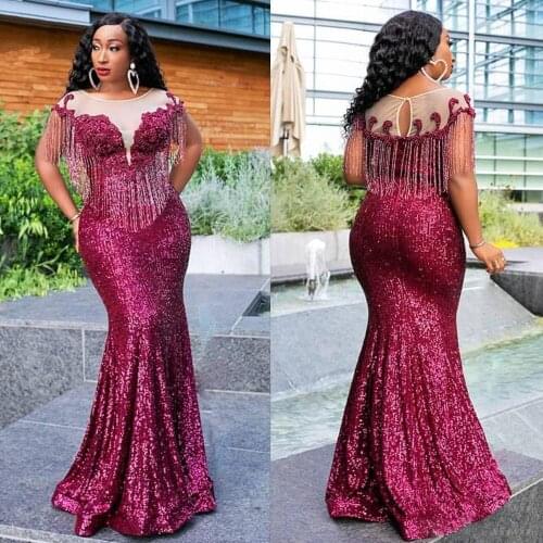 Sparkle South African Evening Dresses Mermaid Scoop Cap Sleeves Sequins Pearls Nigeria Saudi Arabic Evening Gown Prom Dress
