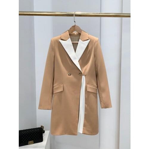 High-quality 2021 new women fashion long-sleeved lapel asymmetrical pleated mid-length blazer 0316