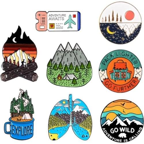 Heart outdoor adventure ticket hourglass pins Best Sellers Brooches fashion cartoon enamel badge for friends women jewelry