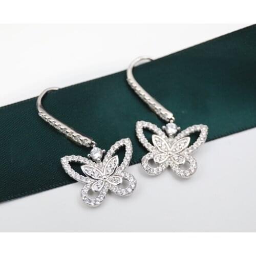Pure 925 Sterling Silver Pop Brand Lady Sweet Butterfly Pendant Luxury Jewelry Zircon Engagement Day Party Earring Jewelry Gift