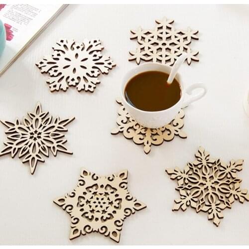 Wooden Snowflake Coasters Holder Coffee Tea Drinks Cup Mat Placemat XMAS Decor Dining Portable insulation pad