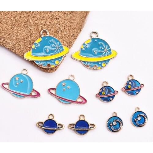 10pcs Enamel Universe Satellite Plant Stars Charm Pandent Earring Pendant Necklace Keychain Charms Jewelry Making Accessories