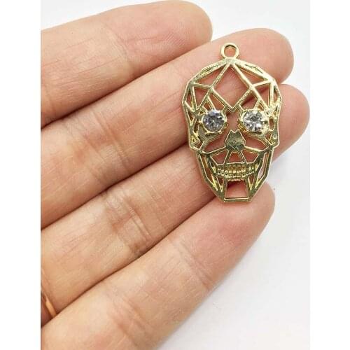 Eruifa 6pcs 20*30mm Skull With Rhinestone Coin Zinc Alloy Necklace,Earring Bracelet Jewelry DIY Handmade 2 Colors