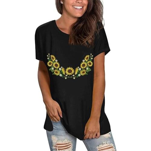 Sunflower Print T Shirt Women Short Sleeve O Neck Loose Tshirt Summer Women Tee Shirt Femme Casul Tops Clothes Camisetas Mujer