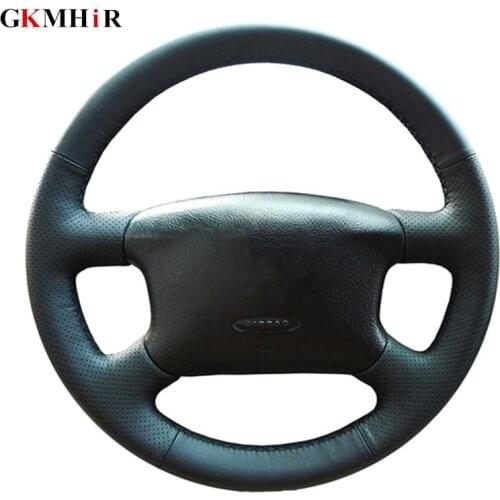 GKMHiR DIY Hand-stitched Black Leather Auto Car Steering Wheel Cover for Volkswagen Skoda Octavia 1999-2005 Passat B5 VW Golf 4
