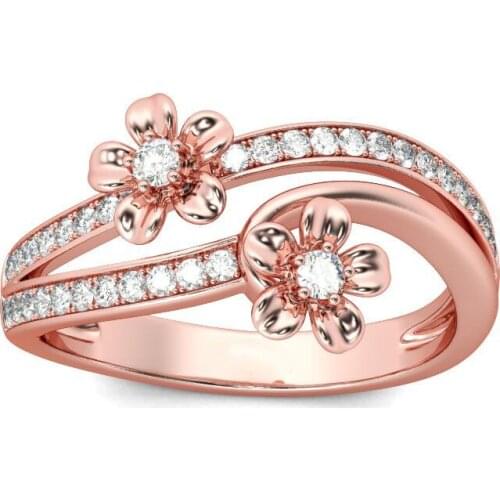Hainon Charm Flower Zircon White Crystal Rings For Women Vintage Fashion Engagement Rose Gold Filled Birthstone Open Ring
