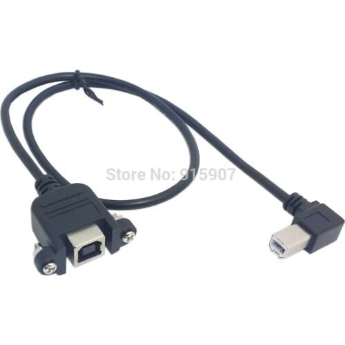 Xiwai Cablecc 50cm 90 Degree Right Angled USB B Type Male to Female Extension Cable with Screws for Panel Mount