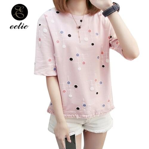 Kawaii Clothes Korean Vetement Femme 2021 Colorful Tshirt Cotton Silk Dot Fringe T Shirt Short Sleeve Casual Women T-Shirts Cute