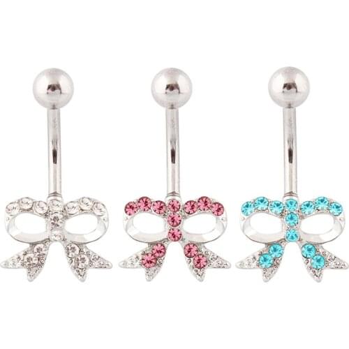 Piercing Navel rings Bow Belly button rings fashion body jewelry Wholesale 14G Surgical Steel bar medical steel Nickel-free