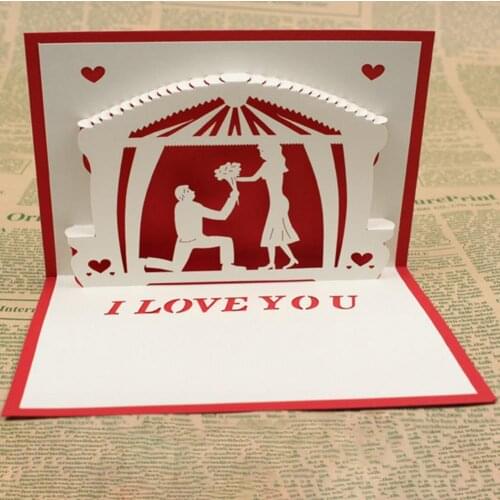 Red New Style Greeting Card 3D Propose Marriage Red Rose Pattern Blessing Postcard for Wedding Festival Party Accessories Decor
