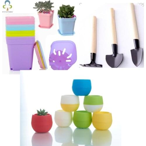 Colourful Mini Square Round Plastic Plant Flower Pot Cute Small Flower Pot Garden Decor Planter New Home Decor Planter TDJ