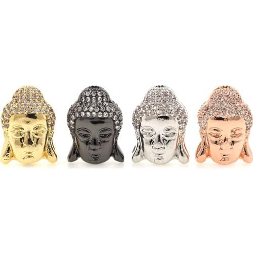 Micro Pave CZ Brass Buddha Head Spacer Beads for Jewerly Making 15.4x11.3x8.2MM