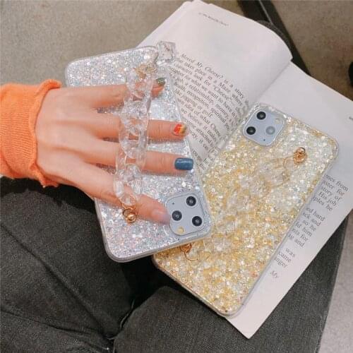 Fashion Glitter Sequins Phone Cases For Samsung Galaxy A51 A52 A32 A31 A21S A11 A71 S20 FE S21 Note 20 Wristband Clear Cover