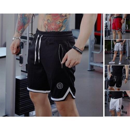 Mens Fitness Sports Shorts Breathable Summer Running Training Pants Basketball Trend Hip-Hop 2 Zipper Pocket Loose Sweat Shorts