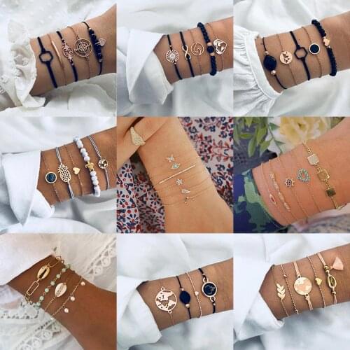 Drop Shipping Bohemia Butterfly Heart Charm Bracelets Set For Women Black Beads Chain Bangle 2021 Fashion Girls Jewelry Gift