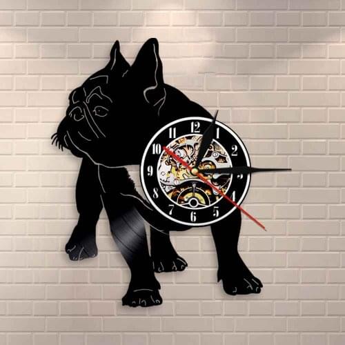 Frenchie Vinyl Record Wall Clock French Bulldog Silhouette Wall Art Wall Clock Dog Breeds Puppy Pet Home Decor Dog Lovers Gift