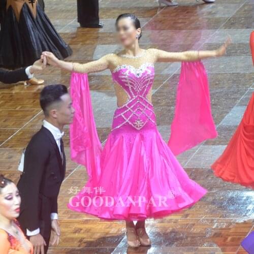 New! Competition Ballroom dance costumes sexy ballroom dance dress for women ballroom dance competition dresses Pink GOODANPAR